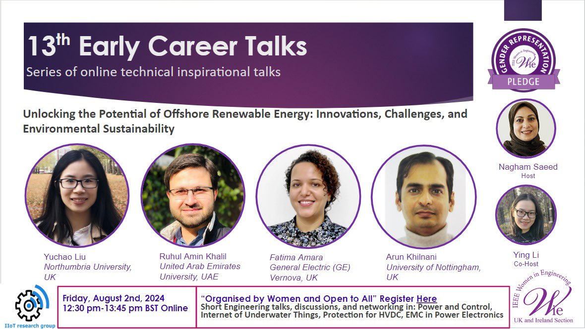 13th Early Carre Talks – Unlocking the Potential of Offshore Renewable Energy: Innovations, Challenges, and Environmental Sustainability 

Join IEEE Women in Engineering UK and Ireland for an inspiring session of “EARLY CAREER TALKS.”

Register here: eventbrite.co.uk/e/13th-early-c…