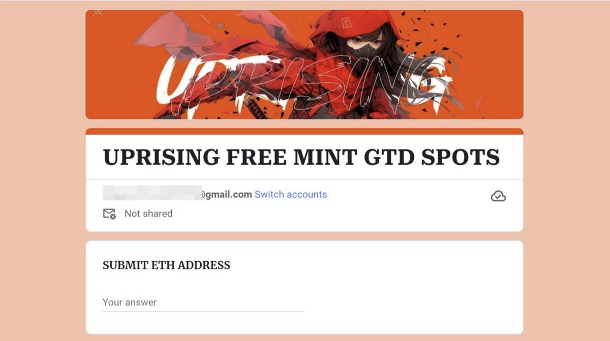 Shrmurda (@shrmurda1) on Twitter photo FILL IMMEDIATELY!
GTD spots for <a href="/Uprising_L2/">Legacy Uprising Labs</a> upcoming free mint collection
As usual first to fill automatically gets it the rest will be shuffled among late fillers
docs.google.com/forms/d/e/1FAI…
All the best! FILL IMMEDIATELY!
GTD spots for <a href="/Uprising_L2/">Legacy Uprising Labs</a> upcoming free mint collection
As usual first to fill automatically gets it the rest will be shuffled among late fillers
docs.google.com/forms/d/e/1FAI…
All the best!