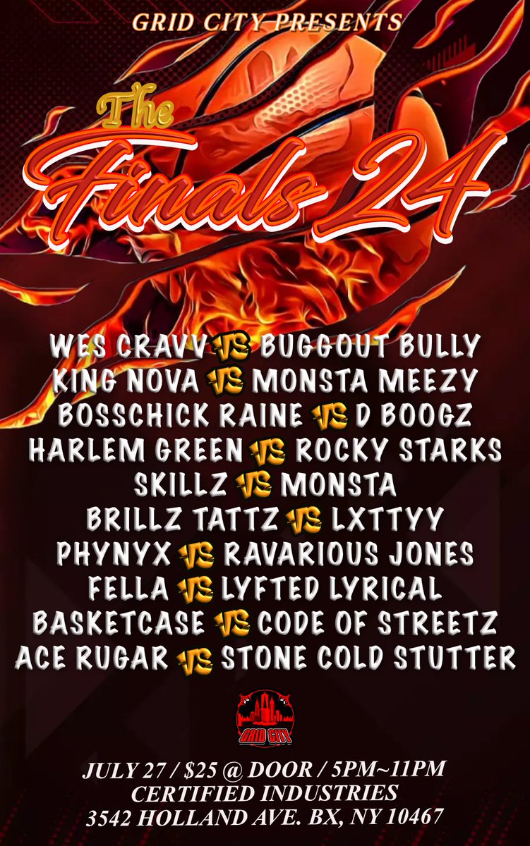 Is everybody mother fludgin READYYYYY??? 🥳
Are yall rounds done?? 🤔 
This Saturday alotta the talk comes to play‼️ 😈

🔥 THE FINALS 24 🔥

#GridCity #WhereItAllStarts #NuffSaid #Tournament #TitleMatch #TuneIn #PopOut #LetsGetIt