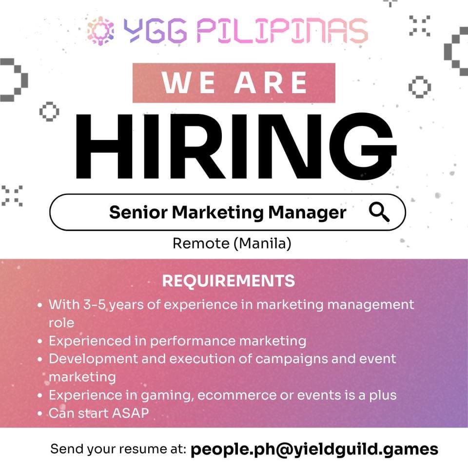 SprakyYGG's tweet photo. Want to be part of the @YGGPilipinas Family?send your CV at people.ph@yieldguild.games https://t.co/du3iYSVynb