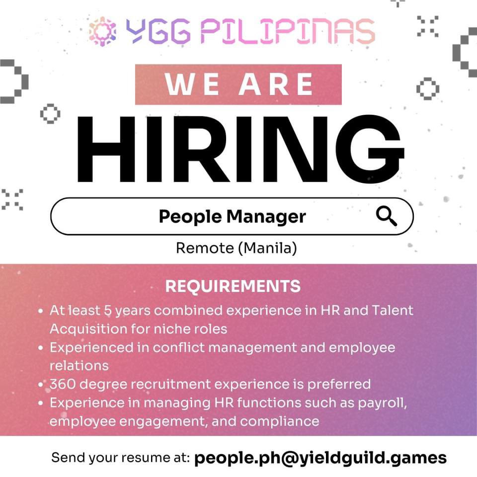 SprakyYGG's tweet photo. Want to be part of the @YGGPilipinas Family?send your CV at people.ph@yieldguild.games https://t.co/du3iYSVynb