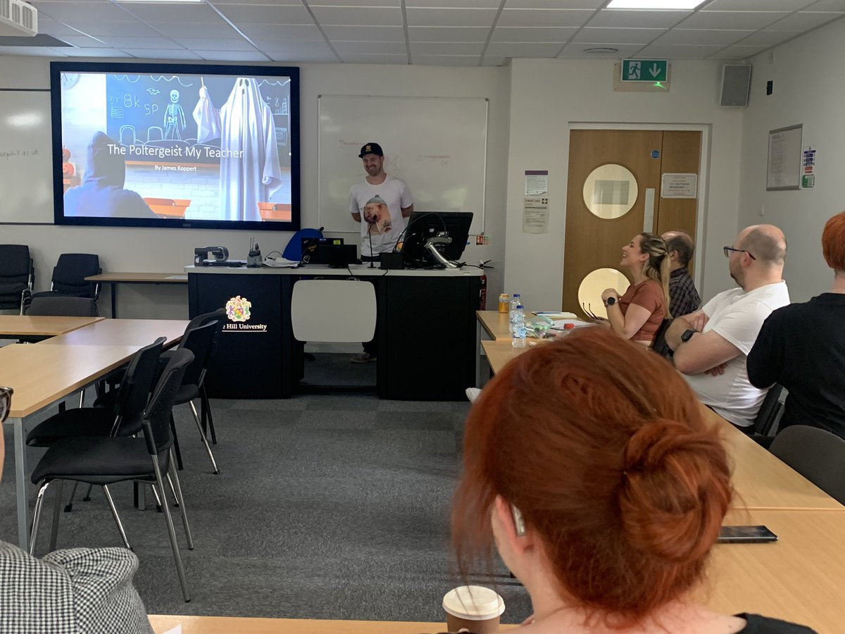 PabloPedantic's tweet photo. Final session of the #RESummerSchool - Emma Mason (an @edgehill PhD student) and @JamesKoppertCFC talking vampires and poltergeists https://t.co/jpd7R06Fya