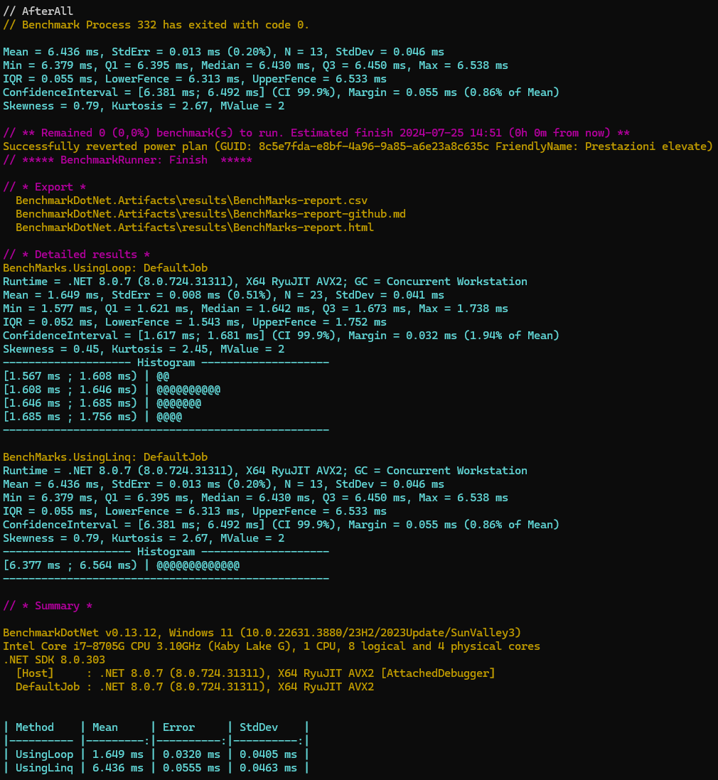 Andrea Lanfranchi (@lanfra68) on Twitter photo <a href="/abrahamsontl/">Travis Abrahamson</a> This is a bit more detailed performance report using BenchMarkDotNet (net of JIT overhead). Yet the loop wins hands down. <a href="/abrahamsontl/">Travis Abrahamson</a> This is a bit more detailed performance report using BenchMarkDotNet (net of JIT overhead). Yet the loop wins hands down.