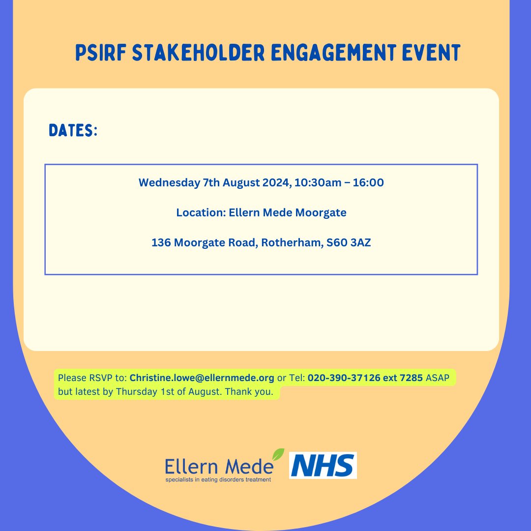 Join us for our NHS Patient Safety Incident Response Framework (PSIRF) Stakeholder Engagement Event 🪴

RVSP Is essential to secure your place. 

#ellernmede #event #psirf