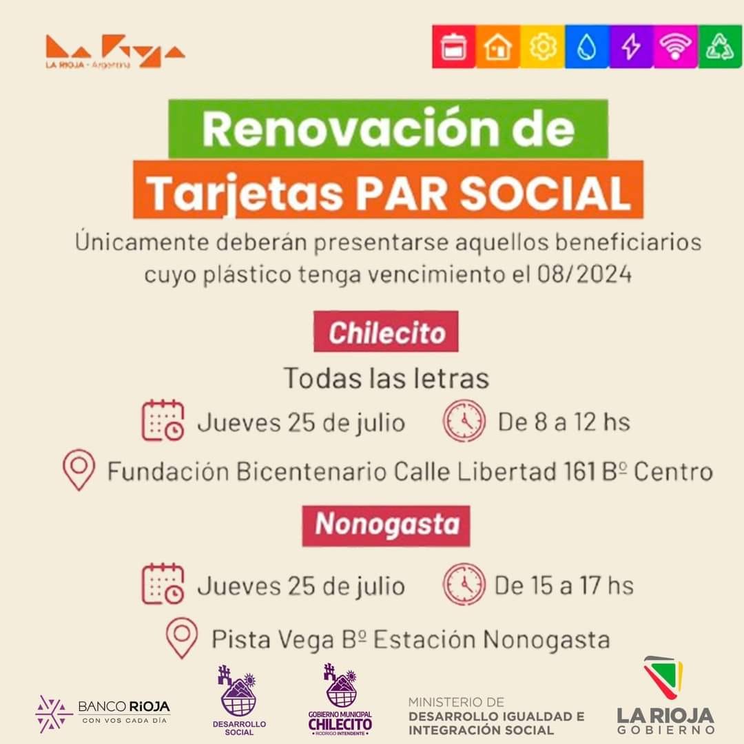 # HOY: Renovación de Tarjetas PAR SOCIAL