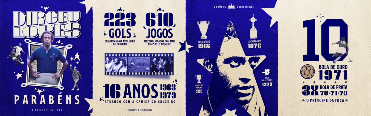 Cruzeiro's tweet photo. 🎂👑 O Príncipe da Toca, Dirceu Lopes celebra hoje 78 anos! Nosso eterno camisa 🔟é o segundo maior artilheiro celeste e fez parte de grandes conquistas que elevaram o Cruzeiro ao patamar de gigante do futebol. 🏆

Um ídolo pelo seu talento, humildade e paixão pelas 5 estrelas. Parabéns, craque Dirceu! 👏💙