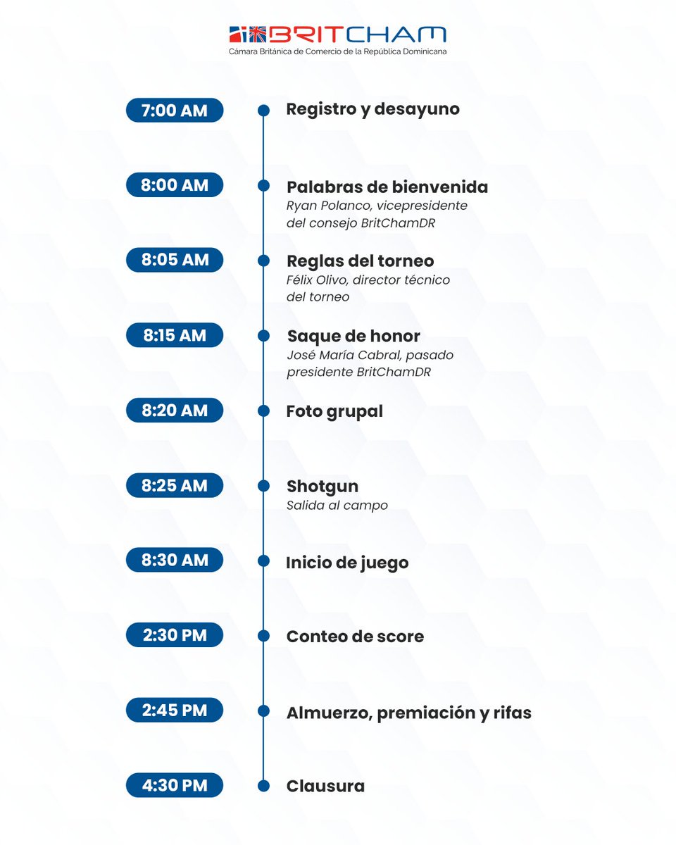 ¡Prepárate para una jornada de acción en la XXV Royal Cup en Casa de Campo! 
🏌️‍♂️🏆 Desliza y conoce la agenda de nuestro torneo.

¡Te esperamos pronto en el gran campo de golf, Teeth of the Dog!

#BritchamDR #XXVRoyalCup #BritchamRoyalCup #GolfCup #BritchamEvents