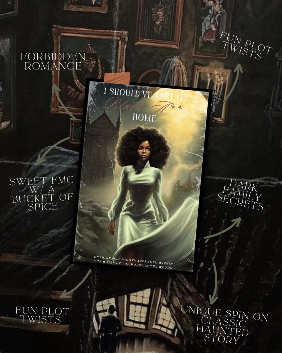 I SHOULD’VE KEPT MY BLACK ASS HOME

A love cynic returns to her VERY haunted childhood home, facing the walking corpses of her family, an evil entity seeking her body as a vessel, and an annoyingly hot man who might just make it worth staying.

#amquerying #H #R #smallpitch