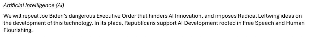 ns_whit's tweet image. The 2024 GOP platform calls for abolishing the Biden EO on AI, and instead supporting AI development rooted in free speech and human flourishing
What should that look like?
In my new piece report for the Manhattan Institute, I argue for four principles to guide AI policy. 🧵