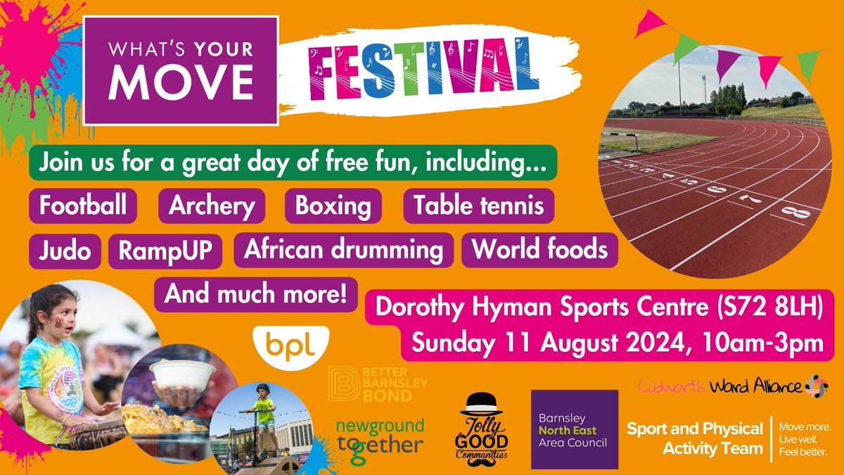 Our first free WYM festival is on Sun 11 Aug (10am-3pm) at Dorothy Hyman Sports Centre.

The day includes have-a-go stalls for those of all ages and abilities to try different sports and activities, group demonstrations and food from around the world: facebook.com/events/1671167…