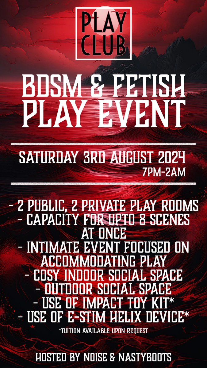 TICKETS STILL AVAILABLE: tickettailor.com/events/playclu…

#BDSM #fetish #playparty #kinky #event #tickets #adultsonly