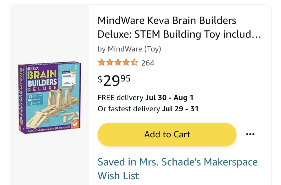 RSMakerTeacher's tweet photo. @Ronald__H Good morning!! 
I'm a 2-4 Makerspace teacher (think engineering for elementary kids) in a Title I school. The highest priority item for me would be Keva blocks.
Thank you !💗 

https://t.co/mu0j295E0Z… https://t.co/yznWppULHx