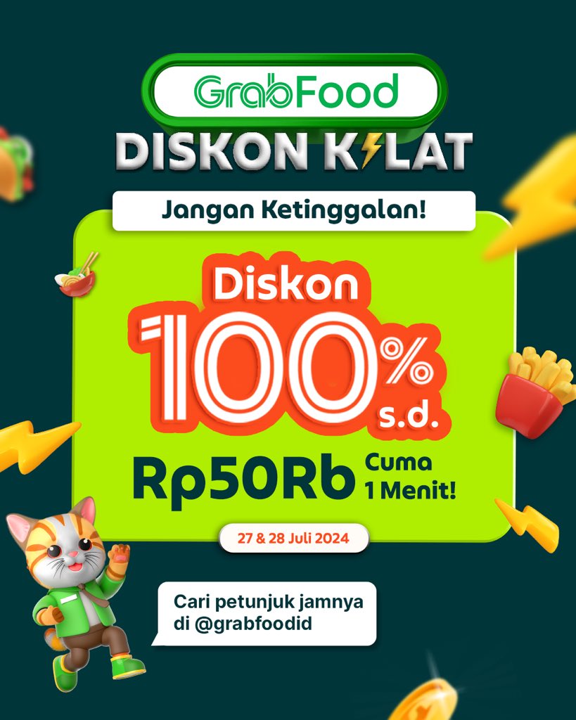 superbankidn's tweet image. Diskon kilat semakin dekat! 😍

Dapetin diskon 100% hingga Rp50rb di GrabFood dengan pembayaran pakai Superbank agar weekend makin fantastis karena bisa makan gratis! 

Buruan buka rekening Superbank di @GrabID biar gak ketinggalan makan gratisnya!

#Superbank #BeSuper…