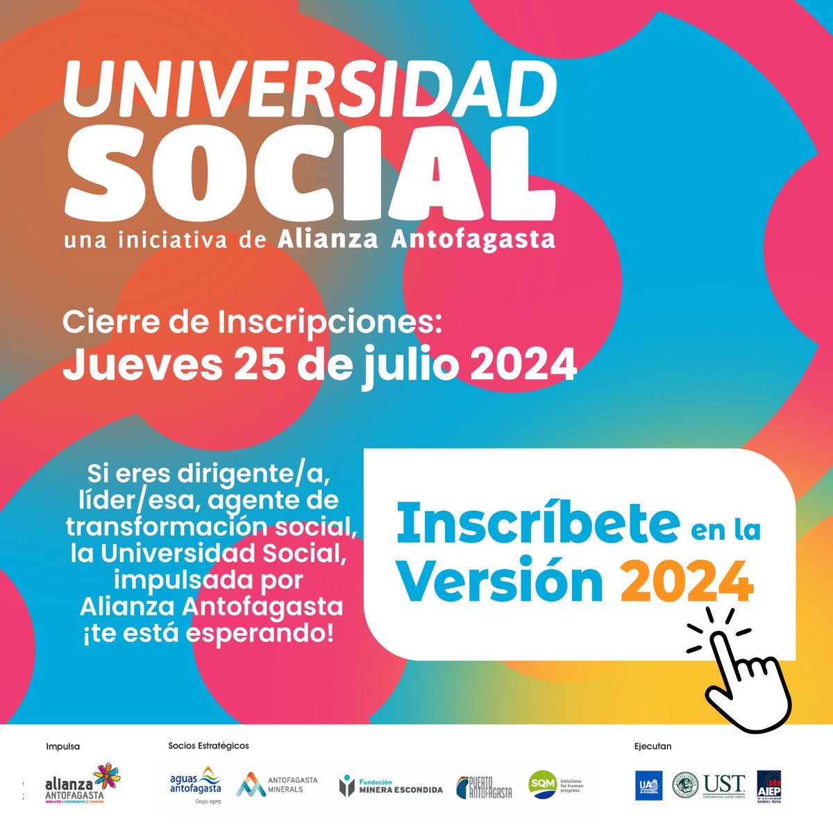 ✨ ¡Último día! 
Sólo hasta este jueves 25 de julio pueden postular a la segunda versión de nuestro programa #UniversidadSocial 
Ingresa tus datos en el formulario de pre-inscripción para participar de esta enriquecedora experiencia 🙌🏼

Link: docs.google.com/forms/d/e/1FAI…