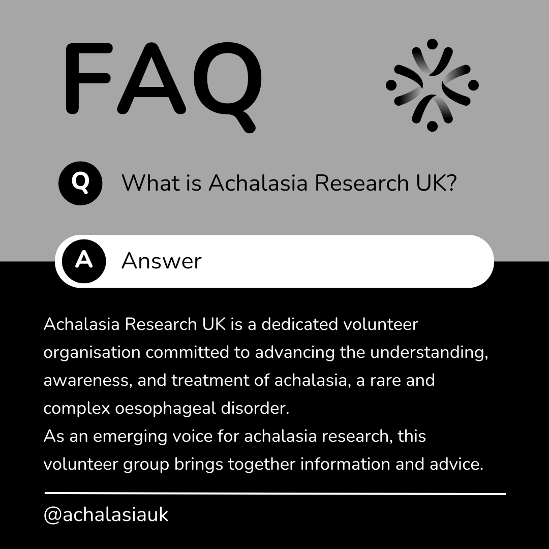 AchalasiaUK's tweet photo. Hello and thanks for dropping by; welcome to #Achalasia Research UK - a new volunteer based group with the aim of raising awareness of achalasia as well as campaigning for change in #Government.
Check out some of our FAQs below: https://t.co/bUbUm6ZhxA