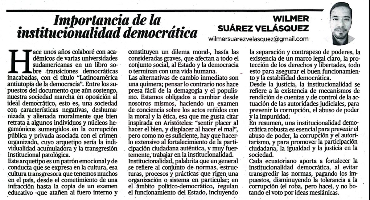 Suarez_Wilmer's tweet photo. #institucionalidadDemocrática
Nuestra #sociedad marcha en oposición al idel democrático, #deshumanizada y #alienada moralmente, con #élites que tienen como #arquetipo la transgresión institucional #patológica
Estamos obligados a cambiar desde nosotros mismos, sin #mesías https://t.co/29wCB9dtUi