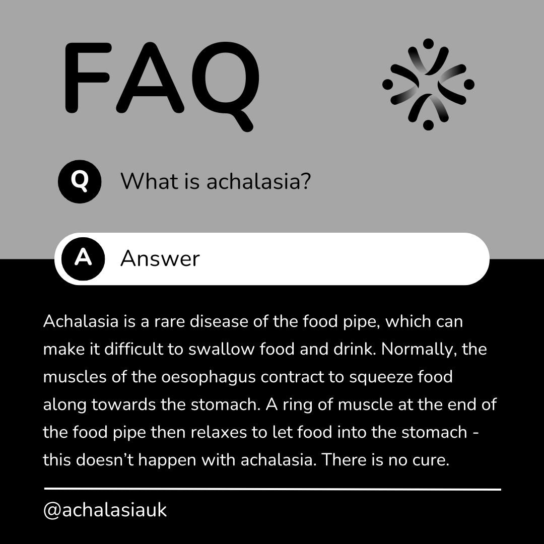 AchalasiaUK's tweet photo. Hello and thanks for dropping by; welcome to #Achalasia Research UK - a new volunteer based group with the aim of raising awareness of achalasia as well as campaigning for change in #Government.
Check out some of our FAQs below: https://t.co/bUbUm6ZhxA