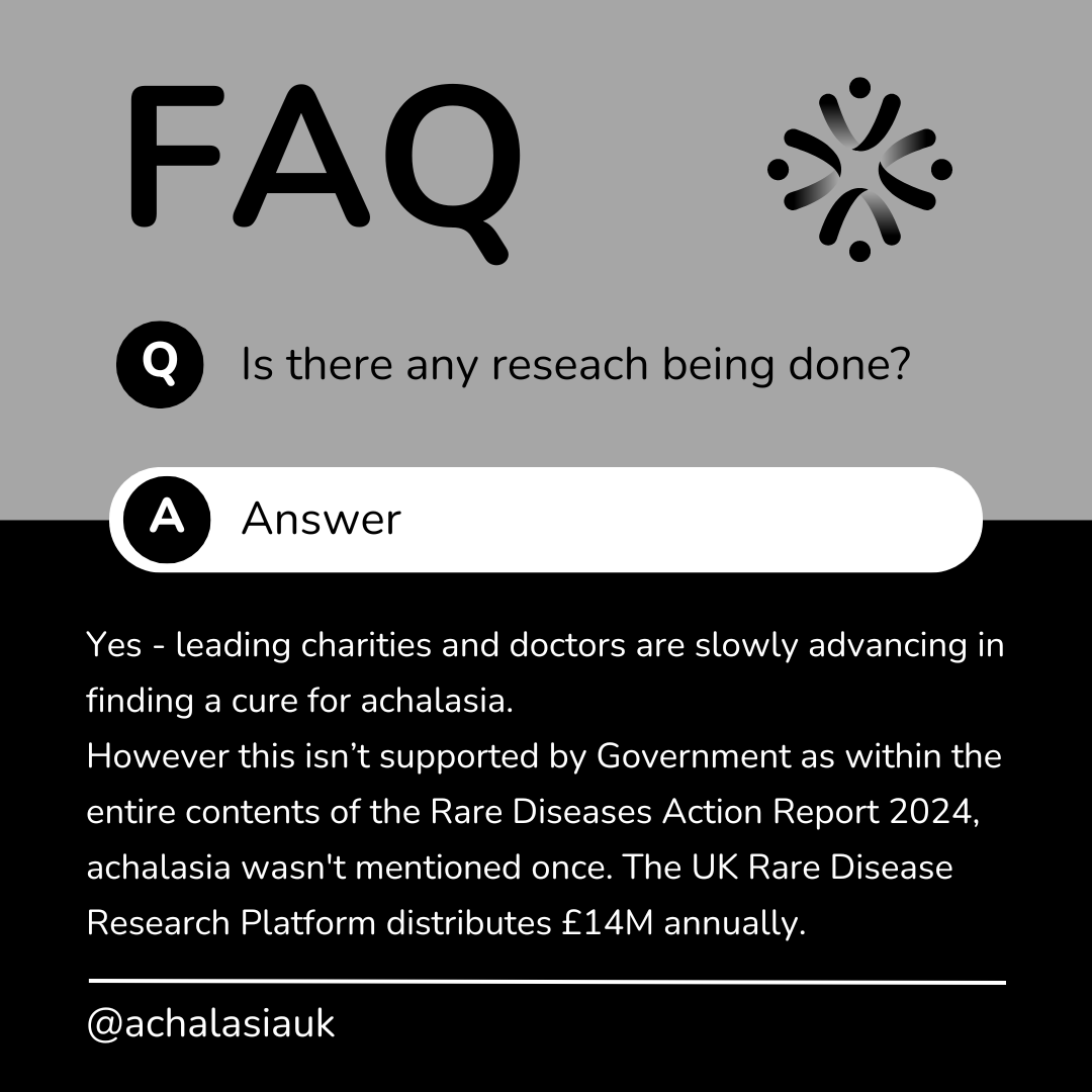 AchalasiaUK's tweet photo. Hello and thanks for dropping by; welcome to #Achalasia Research UK - a new volunteer based group with the aim of raising awareness of achalasia as well as campaigning for change in #Government.
Check out some of our FAQs below: https://t.co/bUbUm6ZhxA