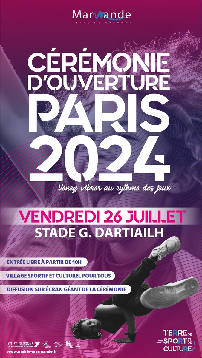 VGxperience's tweet photo. 🔥#Marmande s'enflamme pour Paris 2024 !🔥
📣Le 26/07 journée sport au stade Dartiailh.  
✨Le soir, rdv devant la cérémonie d'ouverture sur grand écran.✨+ d'infos👉 https://t.co/GLsxJqHPDg
📣Quinzaine du sport + d'infos https://t.co/7lWAdDAKa2
#valdegaronne #JO #vgxperience https://t.co/Tl445YWEbI