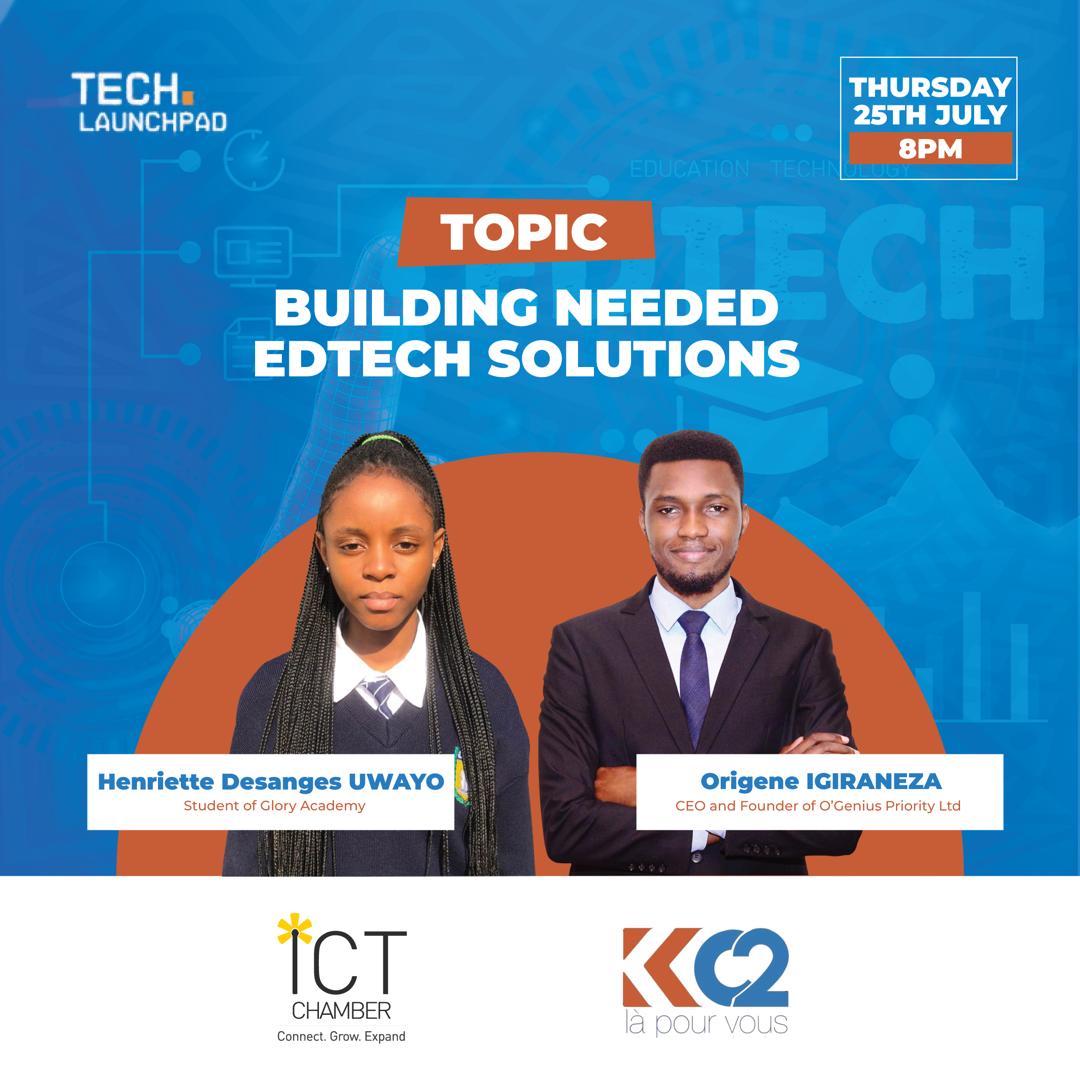 Rwanda ICT Chamber (@rwictchamber) on Twitter photo Hooray, our #TechLaunchPad is tonight on <a href="/KC2_RW/">Kigali Channel 2(KC2)</a>! We are featuring <a href="/origenei/">Origene Igiraneza</a>, CEO at <a href="/OgeniusPriority/">O'Genius Priority</a> and #Desanges, a student from <a href="/GloryUlk/">GLORY ACADEMY</a>'s team that won #HighSchoolEssayCompetition organized by Rwanda ICT Chamber in partnership with <a href="/REBRwanda/">Rwanda Basic Education Board</a>. Hooray, our #TechLaunchPad is tonight on <a href="/KC2_RW/">Kigali Channel 2(KC2)</a>! We are featuring <a href="/origenei/">Origene Igiraneza</a>, CEO at <a href="/OgeniusPriority/">O'Genius Priority</a> and #Desanges, a student from <a href="/GloryUlk/">GLORY ACADEMY</a>'s team that won #HighSchoolEssayCompetition organized by Rwanda ICT Chamber in partnership with <a href="/REBRwanda/">Rwanda Basic Education Board</a>.