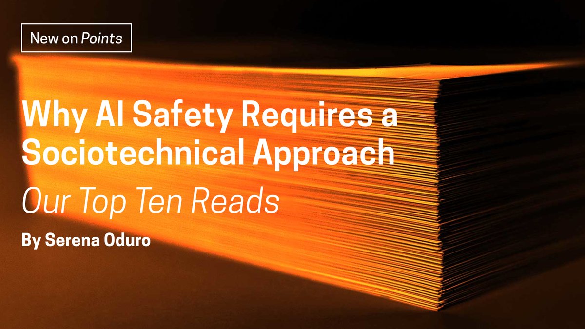 Advancing AI safety requires a sociotechnical approach to AI governance. To understand why, check out this reading list by Senior Policy Analyst <a href="/SerenaOduro/">Serena Dokuaa Oduro</a>. datasociety.net/points/why-ai-…