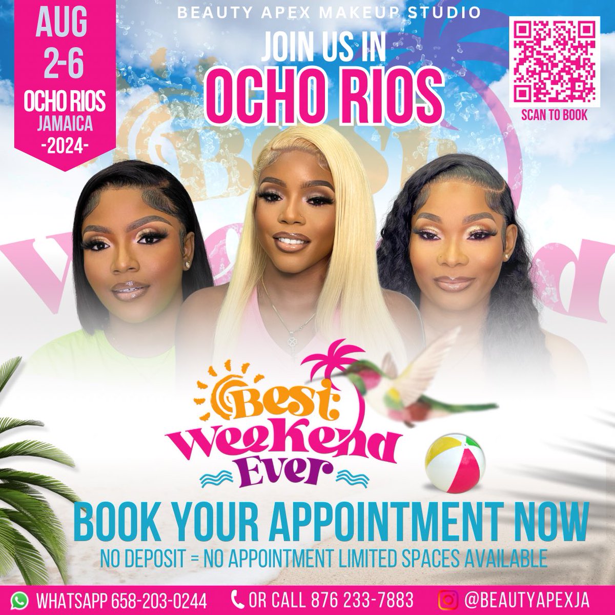 apexbosss's tweet image. Join us in Ochi Rios for Best Weekend Ever!
Book Your Appointment Using the "Book Now" Button or WhatsApp +1(658)203-02441. 
IG: BeautyApexJa
#bestweekendever #milkandhoney #latecheckout #zimisehbeach #ilovesoca
#DayBreak #riseandtoast #allure