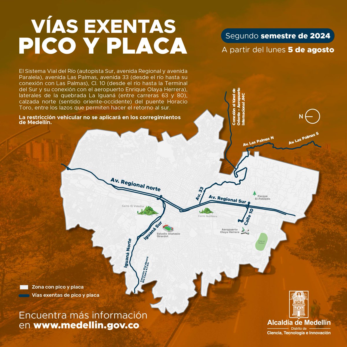🚨Este lunes 5 de agosto comienza la nueva rotación del #PicoYPlacaMED para el segundo semestre de 2024, para carros particulares y motos de 2 y 4 tiempos 🚙🛵🏍.

ℹ La medida empezará a regir de forma pedagógica por una semana y será sancionatoria a partir del 12 de agosto.