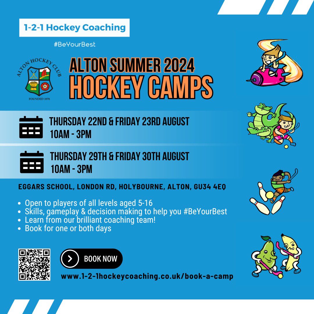 We are looking forward to returning to <a href="/Alton_HC/">Alton Hockey Club</a> for 2️⃣ summer 🏑 camps on 22nd-23rd &amp; 29th-30th August.

Get ready for the new season with loads of skills, games &amp; fun with our fab coaches!

Open for booking 📲 bit.ly/2U0hQ9K

#BeYourBest