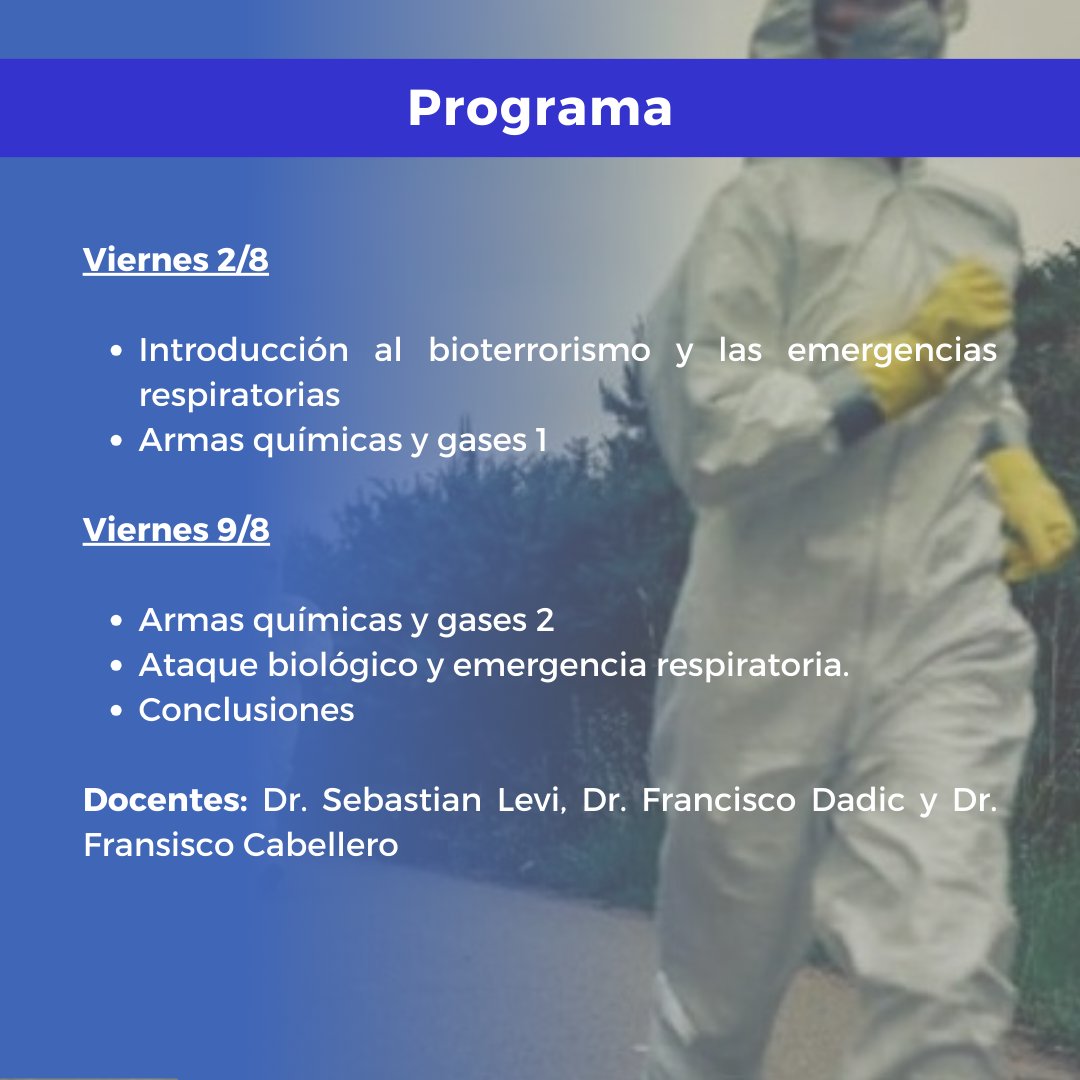 Les recordamos que continúan abiertas las inscripciones a las Jornadas de Emergencias Respiratorias en Bioterrorismo organizadas por el Comité de Emergencias Respiratorias. 

Informes e Inscripciones: bit.ly/4bCQKtz