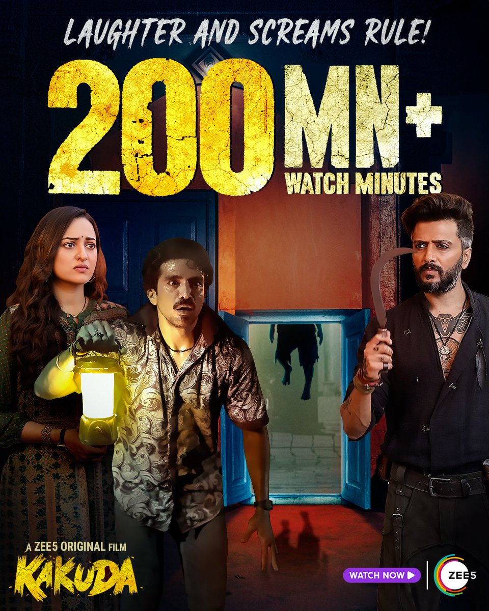 RSVP (@rsvpmovies) on Twitter photo Kakuda's hauntingly hilarious journey hits 200 Mn+ watch minutes! 💥 🙌
#Kakuda streaming now, only on #ZEE5
#AbMardKhatreMeinHai
#KakudaOnZEE5
<a href="/Riteishd/">Riteish Deshmukh</a> #SonakshiSinha #SaqibSaleem <a href="/aasifkhan_1/">Aasif Khan</a> <a href="/AdityaSarpotdar/">Aditya Sarpotdar</a> <a href="/aslidivyakumar/">divya kumar</a> <a href="/RonnieScrewvala/">Ronnie Screwvala</a> #RSVPMovies <a href="/iavinashdwivedi/">Avinash Dwivedi</a> Kakuda's hauntingly hilarious journey hits 200 Mn+ watch minutes! 💥 🙌
#Kakuda streaming now, only on #ZEE5
#AbMardKhatreMeinHai
#KakudaOnZEE5
<a href="/Riteishd/">Riteish Deshmukh</a> #SonakshiSinha #SaqibSaleem <a href="/aasifkhan_1/">Aasif Khan</a> <a href="/AdityaSarpotdar/">Aditya Sarpotdar</a> <a href="/aslidivyakumar/">divya kumar</a> <a href="/RonnieScrewvala/">Ronnie Screwvala</a> #RSVPMovies <a href="/iavinashdwivedi/">Avinash Dwivedi</a>