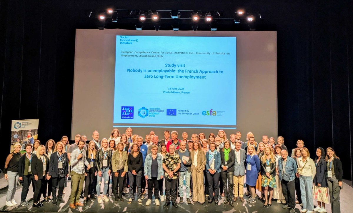 #Europe 🇪🇺 Les 18 et 19 juin, une délégation européenne composée de 30 acteurs et actrices de 14 pays européens a été accueillie par Territoires zéro chômeur de longue durée à Nantes et à Pont-Château.