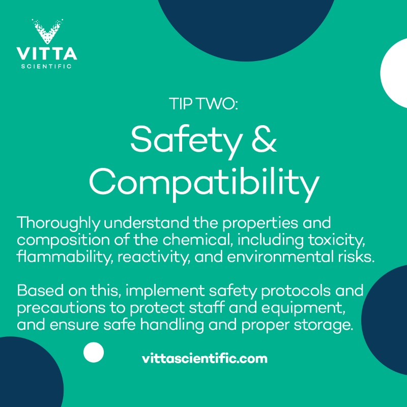 VITTAScientific's tweet photo. Five Tips to Consider When Purchasing Chemicals ⚠️

Making informed decisions around suitability, safety, and quality are crucial for success and integrity.

Empower yourself with our comprehensive guide: https://t.co/tjM6vmuuMw

#chemicals #procurement #LabManagement