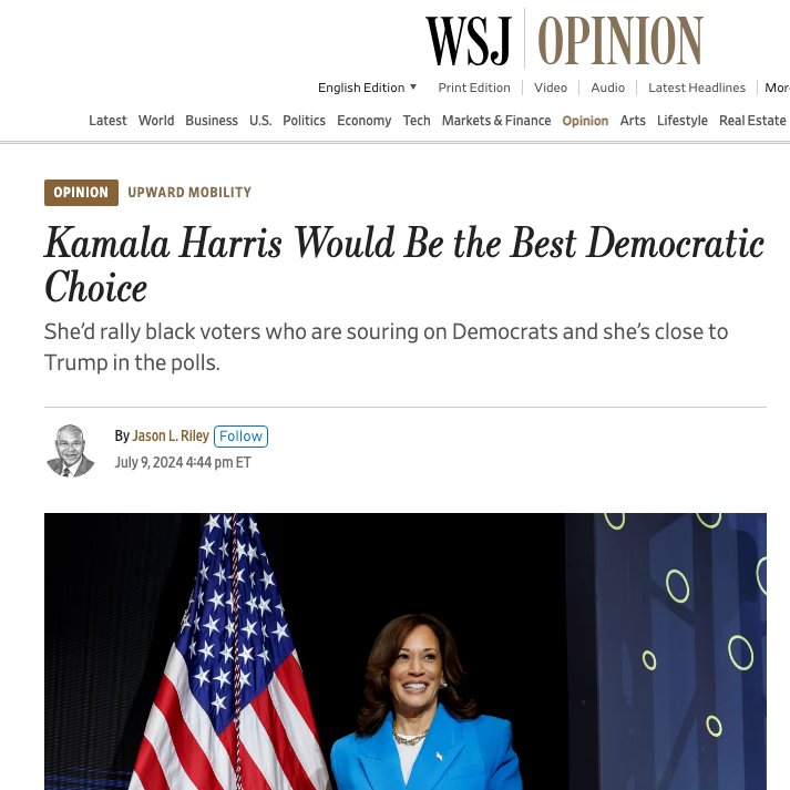ParkerMolloy's tweet image. "Riley's initial (7/9) column calling for Harris to replace Biden could be read as an attempt to sow discord within the Democratic Party. Now that this hypothetical scenario has played out, he's pivoted to undermining Harris's candidacy. It's a heads-I-win, tails-you-lose…