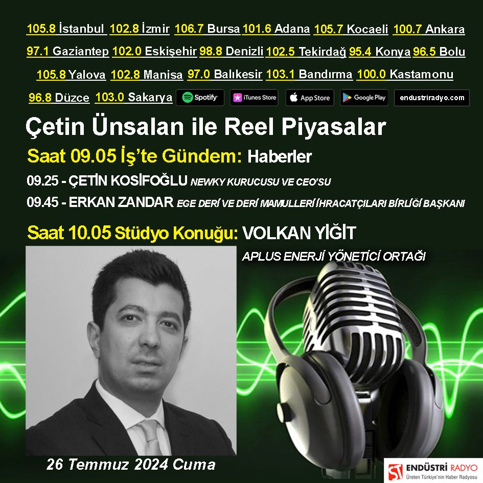 ÇetinÜnsalan (@cetinunsalantv) on Twitter photo ÇETİN ÜNSALAN İLE REEL PİYASALAR ENDÜSTRİ RADYO'DA.. Bilişim Vadisi’ndeki toplantıdan notlar; Deri ihracatçısı gözünü 2025’e çevirdi; Enerji piyasası, şirketler, yatırımlar ve ihtiyaçlar <a href="/stendustriradyo/">ST Endüstri Radyo</a> <a href="/reelpiyasalar/">ReelPiyasalar</a> <a href="/APLUSEnerji/">APLUS Enerji</a> <a href="/cetinkosifoglu/">Çetin KOSİFOĞLU</a> <a href="/ERKANZANDAR/">ERKAN ZANDAR</a> <a href="/egeihracatci/">Ege İhracatçı Birlikleri</a> ÇETİN ÜNSALAN İLE REEL PİYASALAR ENDÜSTRİ RADYO'DA.. Bilişim Vadisi’ndeki toplantıdan notlar; Deri ihracatçısı gözünü 2025’e çevirdi; Enerji piyasası, şirketler, yatırımlar ve ihtiyaçlar <a href="/stendustriradyo/">ST Endüstri Radyo</a> <a href="/reelpiyasalar/">ReelPiyasalar</a> <a href="/APLUSEnerji/">APLUS Enerji</a> <a href="/cetinkosifoglu/">Çetin KOSİFOĞLU</a> <a href="/ERKANZANDAR/">ERKAN ZANDAR</a> <a href="/egeihracatci/">Ege İhracatçı Birlikleri</a>