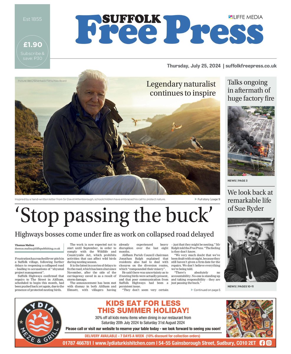Today's #SFP includes an in-depth feature on the remarkable life of Sue Ryder, plus the latest on an ongoing eight-month closure of a village road, plans for the fire-hit former Delphi site and how Sir David Attenborough continues to inspire.