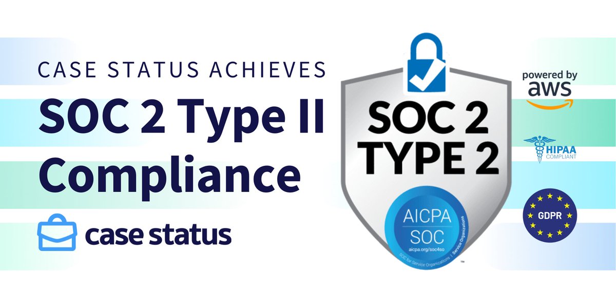 CaseStatus's tweet photo. 🎉 Case Status is proud to announce that we have officially achieved SOC 2 Type II compliance! 🌟 This milestone showcases our dedication to data security, operational excellence, and transparency. 💪 https://t.co/y2hi5Edc93

#CaseStatus #SOC2TypeII #DataSecurity #LegalTech https://t.co/5so1VodF6f