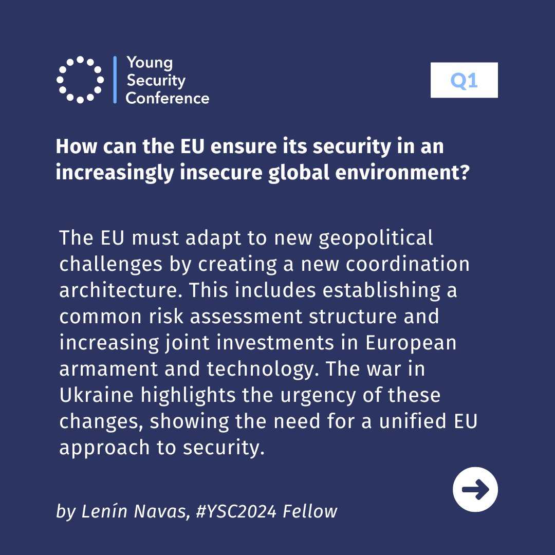 YSConference's tweet image. 🚨 Hot off the press! Lenín Navas' #YSC2024 Fellow article, "How Can the EU Be Secure in an Insecure World?" is a must-read!  🌍🔐

Explore strategies for EU strategic autonomy &amp;amp; defense.📈🛡️ Read it here: lnkd.in/epZtkjS9

#EU #Security #Defense #StrategicAutonomy
