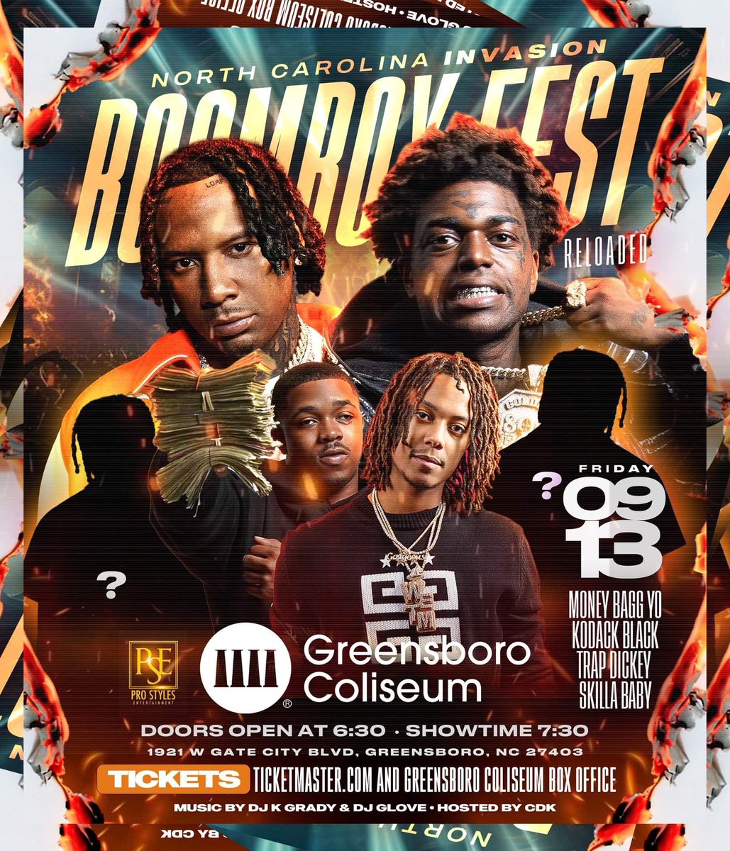 JUST ANNOUNCED! KODAK BLACK has been added to the Boombox Fest Reloaded lineup! He'll be taking over Greensboro Coliseum on Friday, September 13 with Moneybagg Yo, Trap Dickey, Skilla Baby, PLUS more artists to be announced! 

Tickets on sale now! mygbo.cc/bbfr