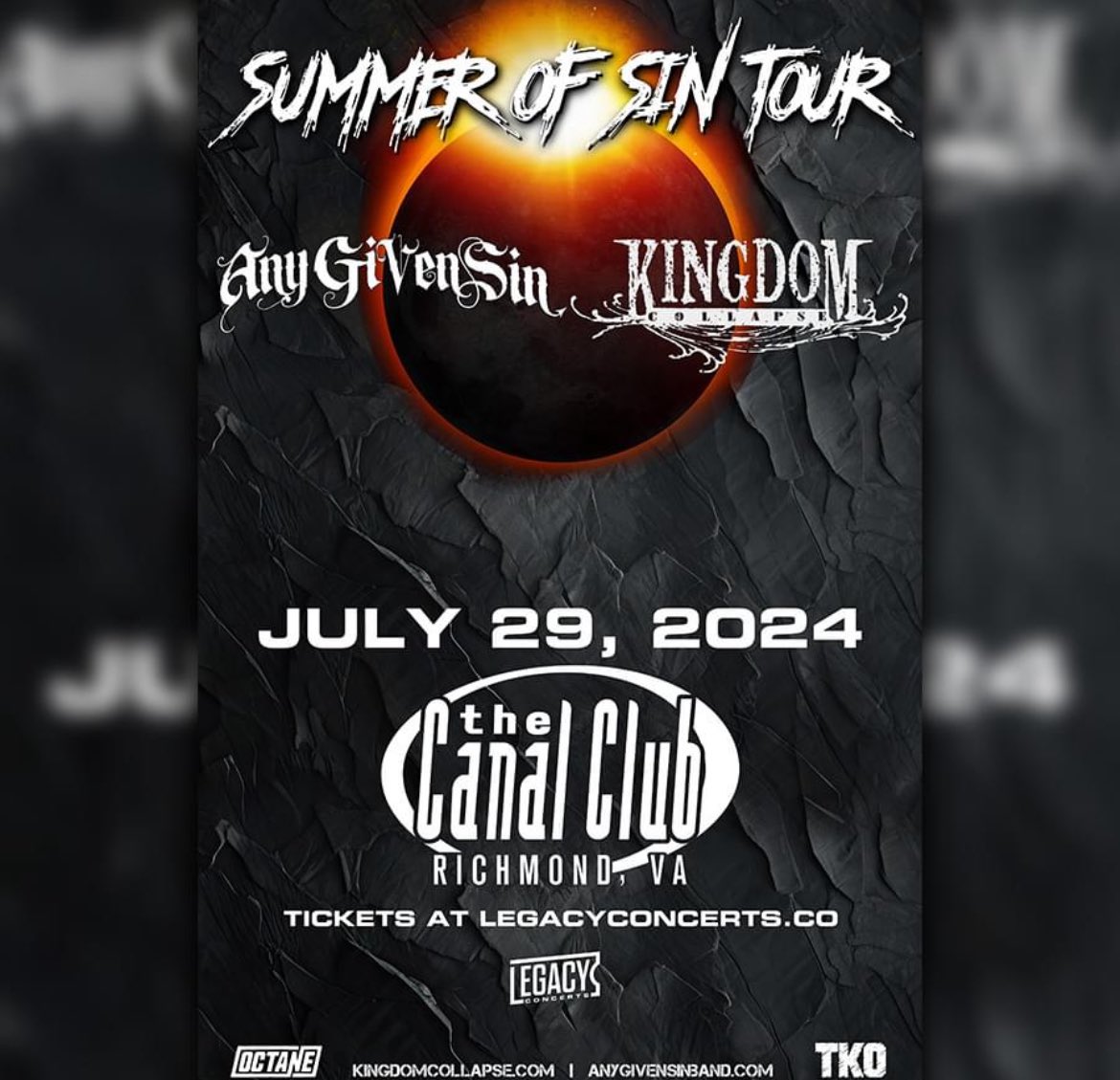 ‼️Next Up ‼️
We’ve been having such a blast on this run with the Kingdom Collapse boys. 
Let’s keep it going at Canal Club in Richmond, VA 
Tickets: AnyGivenSinBand.com/tour-dates
VIP M&amp;G: National-acts.com/AGS 

#AnyGivenSin #SoS #Tour #Canal #Club #Richmond #VA