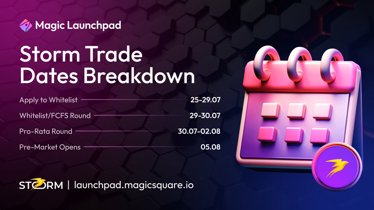 🚀 Following up on our Storm Trade Early Access Token Sale (EATS) announcement, here’s how it works and the detailed schedule:

✅First, remember that the Magic Launchpad is the only platform offering both First-Come, First-Served (FCFS) and pro-rata rounds.

1⃣Verify Your