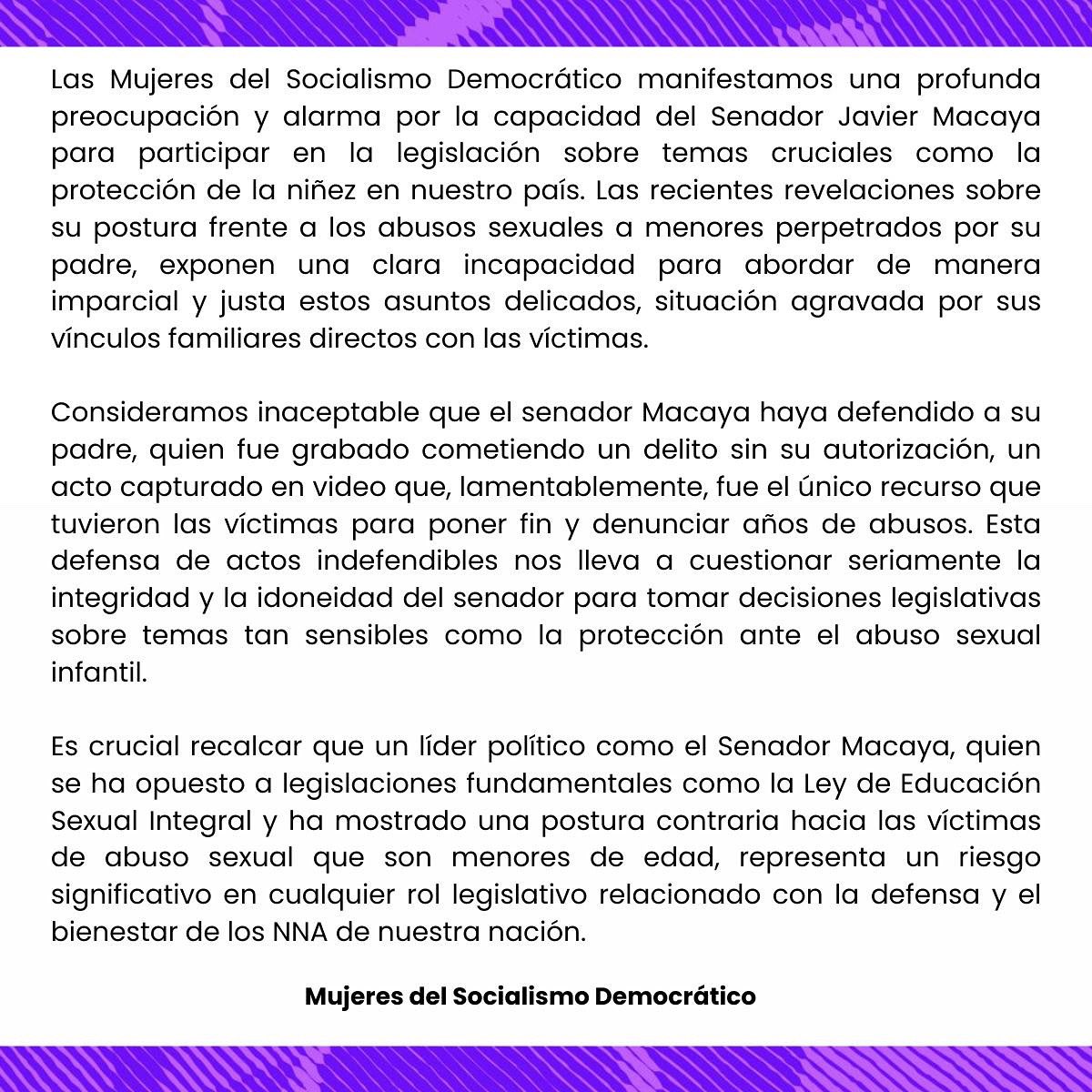 ATENCIÓN! Declaración de Las Mujeres del Socialismo Democrático