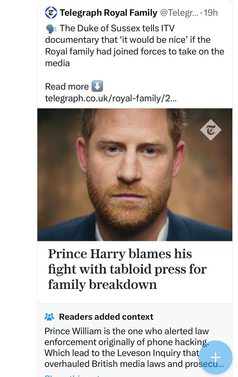 Canellelabelle's tweet photo. I am glad a community note was added to Harry's new CGI whinefest interview🤭
    He sits there with his photoshopped hair and airbrushed appearance and pretend the phone hacking case is groundbreaking saying "it would be nice if his father and brother joined him in his "fight" against the tabloid"🫠🤡
    Well Harry, it would be nice if you stop lying for once because Prince William was the pioneer who brought the case to light, 20 years ago🔥
    In Fact, when it comes to fighting the Tabloids against Press intrusion into his private life, Prince William has been the pioneer who dared at the young age of 23 to boldly warn the media to protect Catherine's privacy and to go after Murdoch and sue a whole news agency for invading not only his privacy, but Catherine and Harry's privacy as well🔥
   Yet William never gave interviews seeking public credit for what he rightfully did. No, It Is Harry who, 20 years later, acts like he was the first one to issue a letter to ask Privacy for Meg or the pioneer of the phone Hacking case🤡
   How is Harry fighting against the tabloid when for the past 5 years he got PAID BY THE MEDIA to give interviews, appear on Netflix and write a book, selling out his own family for money?🤡
  How is Harry fighting the tabloids when he is employed as a netflix show puppet and has become a rent-a -prince in the US, while his wife chase paparazzis around town to pap her in parking lots?🤡
   Better question yet, What impact has Harry had on the Tabloid since he declared "war" on them? 
Absolutely None. He settled his cases with Zero Impact🔥
   As a sharp contrast, Prince William lives his life Quietly because he genuinely wants his privacy. But when the Press violate the privacy of his loved ones, he always answers decisively.
   In 2005, a private investigator for News to the World hacked William's voicemail and published the content of his conversation with Tom Bradby. Prince William went to the police and then the palace sued them and it was during that case that the massive ring of phone hacking scandals, spanning years and involving other government officials,  celebrities, on top of Royals, was revealed. 
    The case went on from 2005 to 2011, when it exploded in a big finale. 
The results?
• In August 2006, the royal editor for NTW, Clive Goodman and private investigator, Glenn Mulcaire, were arrested by the Met Police. They were charged with hacking the telephones of members of the RF by accessing voicemail messages🔥
• On 26 January 2007, both Goodman and Mulcaire pleaded guilty to the charges and were sentenced to four and six months imprisonment respectively. On the same day, it was announced that Andy Coulson had resigned as editor of NTW🔥
• Amid a public backlash and the withdrawal of advertising, News International announced the closure of the newspaper NTW on 7 July 2011🔥
• The case further resulted in the Leveson Inquiry which published the Leveson Report in November 2012, reviewing the general culture and ethics of the British media. 🔥
• In 2020 after suing the Murdoch newspaper seeking Damages for being hacked 35 times and Catherine 155 times, Prince William finally received one of the largest settlement, £1 million, which he donated to charity🔥
    So what is Harry babbling about, 20 years later when the scandal and impact is done?🤡
   Harry has always dined on William's work behind the scene. 
He appropriates William's ideas and then run to the media claiming credit while trying to erase William from it.
   It is what happened with invictus; their charity work and their fight against press intrusion🫠
   More to the point, Ask yourselves why, 5 years since he left the RF, Harry has been incapable of coming up with new viable projects or ideas.
Because Prince William was the creative brain all along and they separated🔥
   So H keeps wallowing in the past, while William continues to come up with new viable projects and succeed in all he does😏☕️
#LionofWindsor