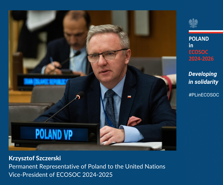 PLinUN's tweet photo. ❕ECOSOC elected its bureau for 2024/25 session. Happy to announce that Amb. @KSzczerski will serve as Vice-President of the Council!
Our heartfelt thanks to the outgoing bureau and President @paulanarvaezo🇨🇱. Congratulations to the new President, Amb. @BobRae48🇨🇦!
#PLinECOSOC https://t.co/uEK1QMbY2y