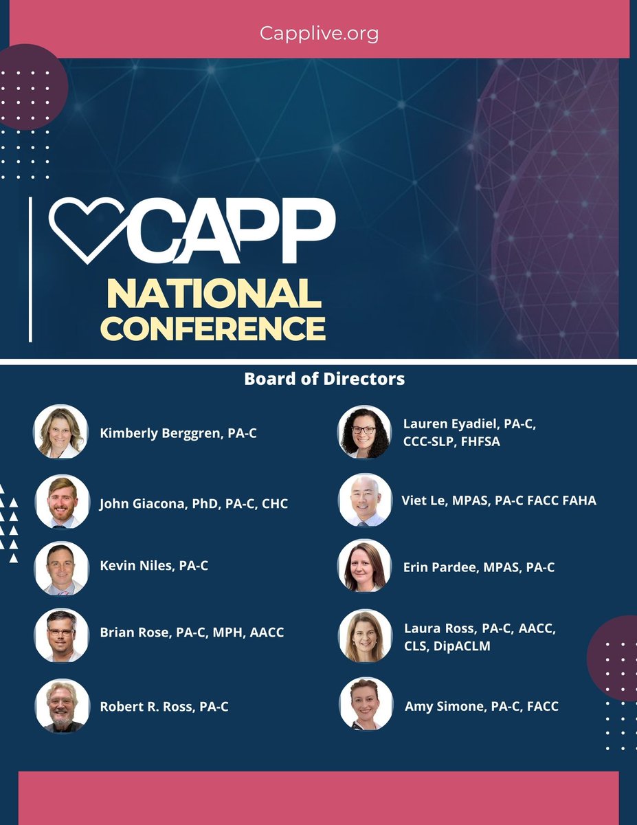 The Board of Directors for the CAPP National Conference🫀 CAPP is a valuable learning opportunity tailored to NPs and PAs to receive education &amp; opportunities to learn from the board of directors and other colleagues in the field.  Register at Capplive.org!