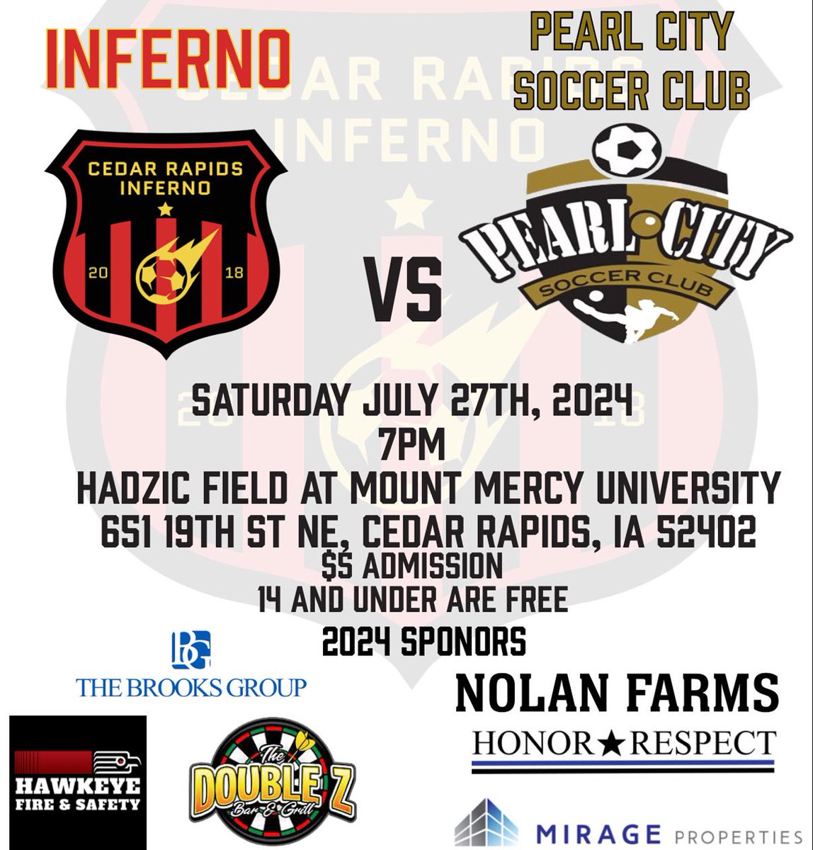 Come cheer on the Inferno as we take on Pearl City and make sure to stick around for a trophy ceremony after the game as we will officially be crowned the champions of the Gateway Conference for 2024 season! 🏆🏆🏆