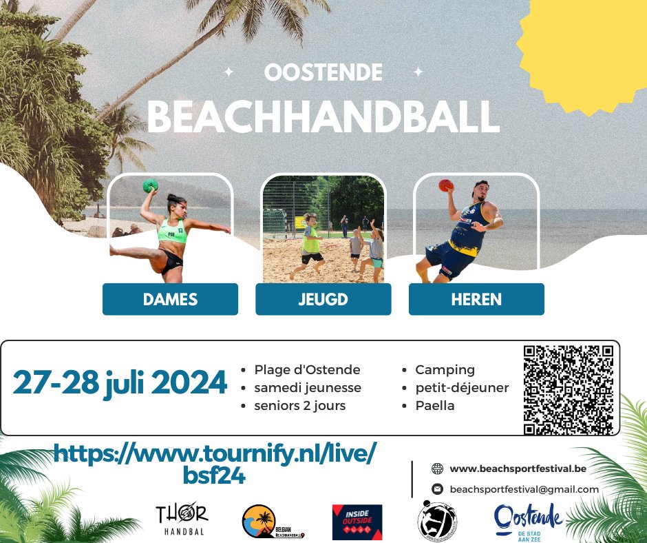 Dit weekend is het zover: Beachhandbal op het sportstrand van Oostende, naast de surfclub en op slechts 500 meter van Qbeachhouse!
Meer info: tournify.nl/live/bsf24