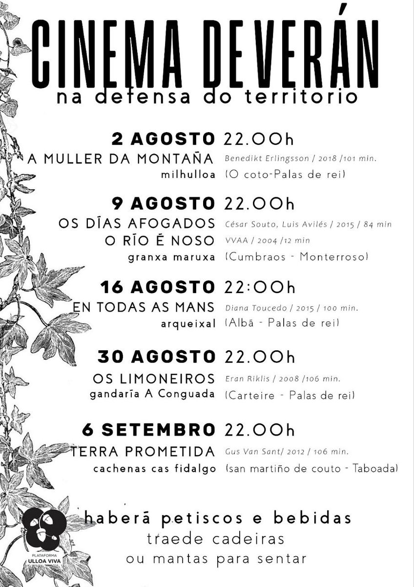 🍿📽️🎬 Cinema de verán... Na defensa do territorio. 🎬📽️🍿

#AltriNON
#UllaVivoCelulosaNON