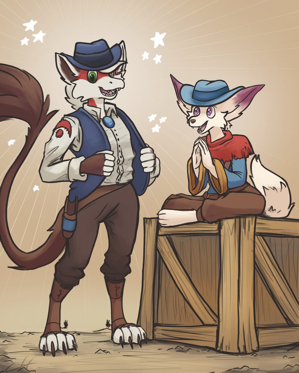 Comm for <a href="/Camellio_/">Camel</a> of their OCs doing some Western dressup!
#furryart #vulpera