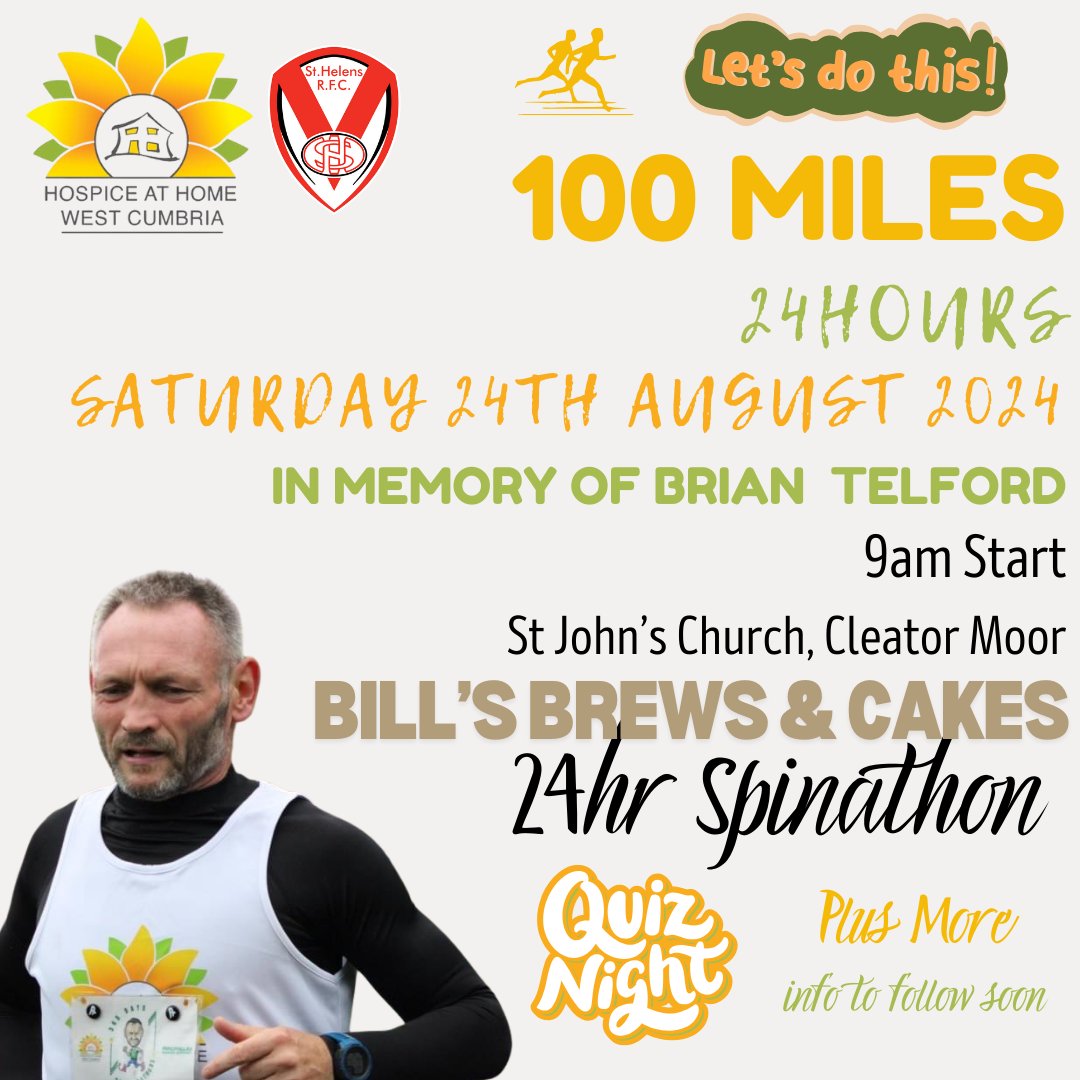 🏃‍♂️🏃‍♂️🏃‍♂️ 100 MILES ↔️ 24 HOURS 🏃‍♂️🏃‍♂️🏃‍♂️

Get this date in your diary and get your running shoes ready!
Can you support Gary by running a few miles (will be leaving St John's every 3 hours 9am, 12noon, 3pm etc) or coming along to one of the events at St John's through the day?