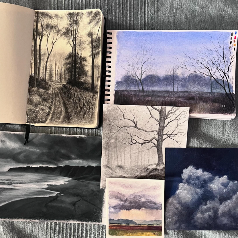The summer heat had forced me out of my studio, so I’ve only been able to sketch in the last few weeks. Strangely it feels somehow good for both my art and my soul. I even managed to finish a small sketchbook, the first one since 2019.

#sketchart #landscapepainting